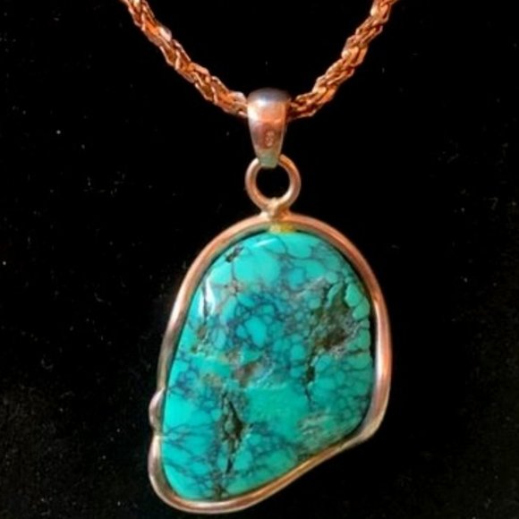 Other - Large Turquoise Pendant with 925 Silver Chain